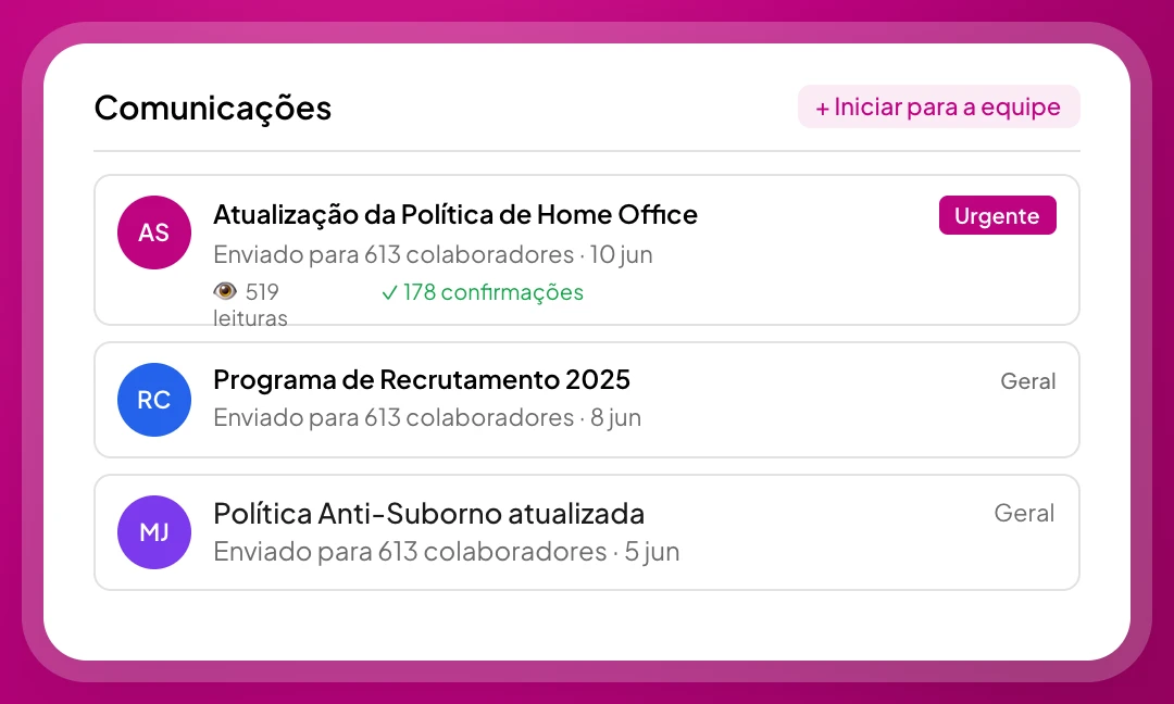 Comunicações internas de compliance na Sincera
